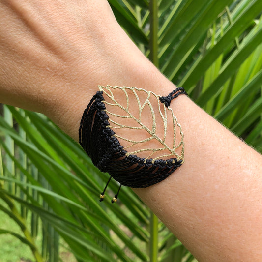 Gold Leaf Macrame Cuff Bracelet