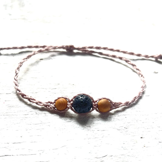 Woven Wood & Lava Bead Aromatherapy Bracelet