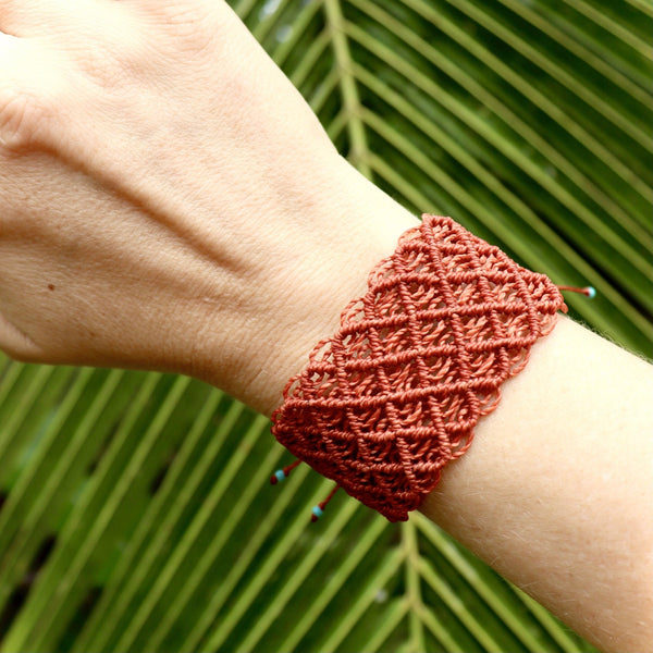 Handwoven Macrame Wide Cuff Bracelet - Handmade by Costa Verde Bracelets