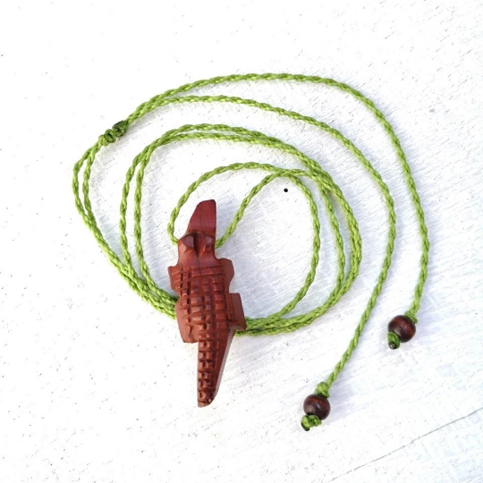 Crocodile Necklace - Alligator Caiman Design - Wooden Jewelry