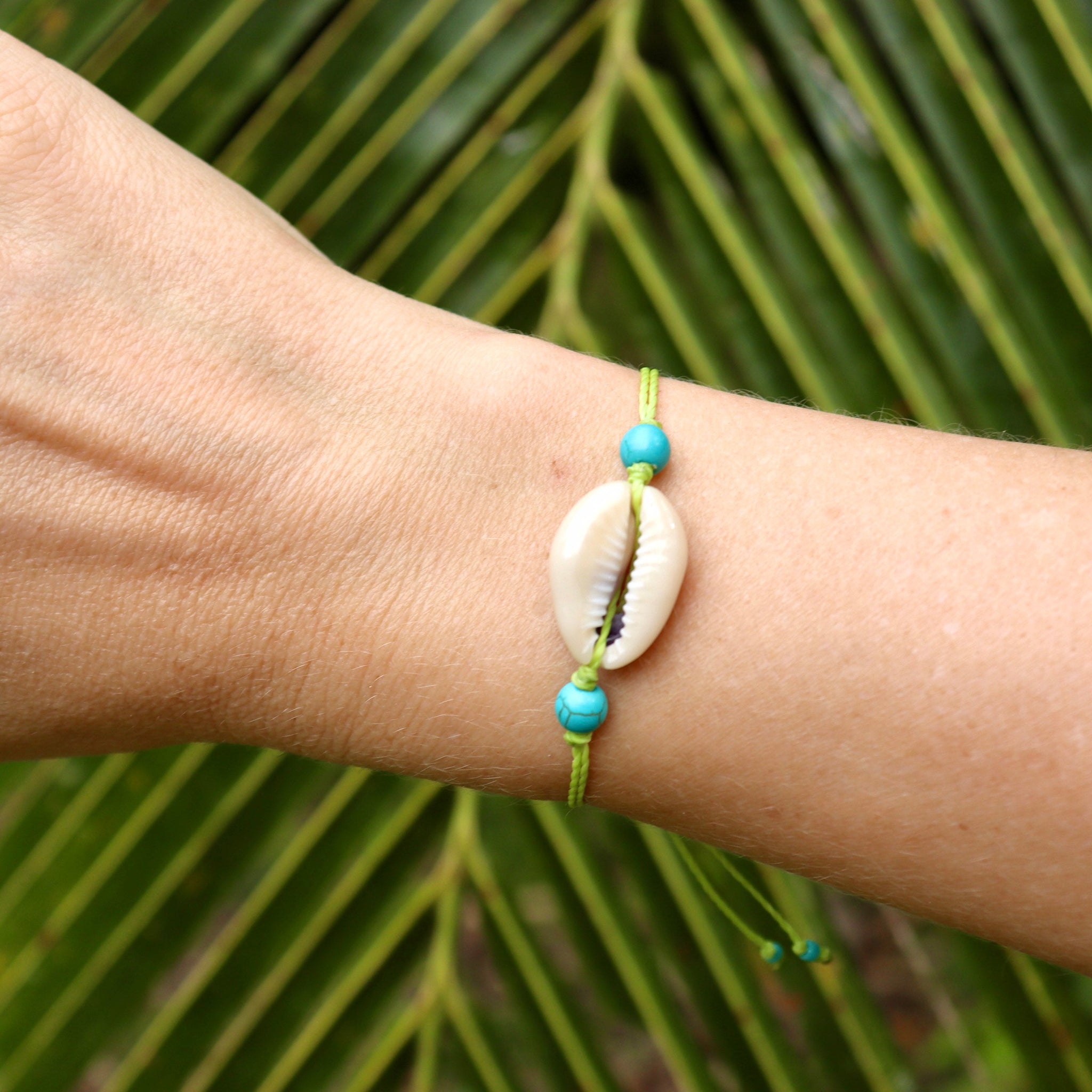 BULK Turquoise & Cowrie Shell Beaded Bracelet - Choose the string color!
