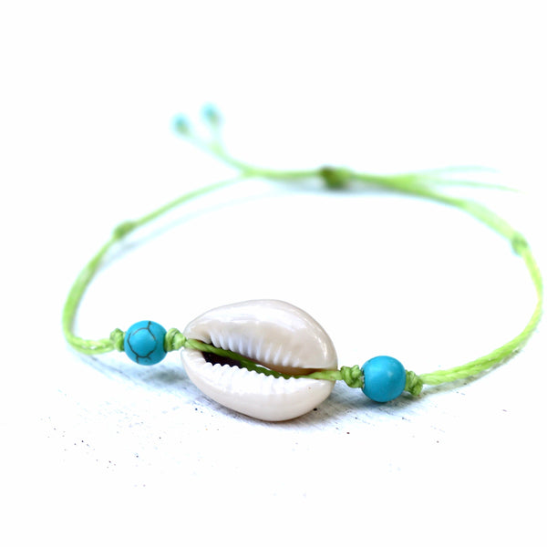 BULK Turquoise & Cowrie Shell Beaded Bracelet - Choose the string color!