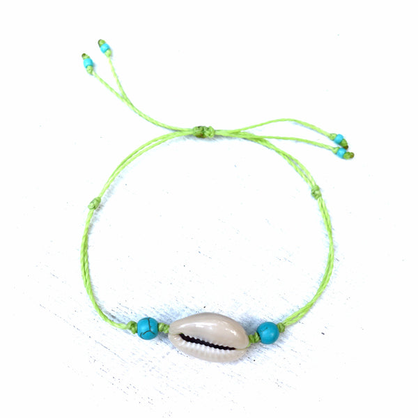 Turquoise & Cowrie Shell Beaded Bracelet - Choose the string color!