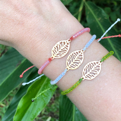 Custom Beaded Gold Leaf Bracelet