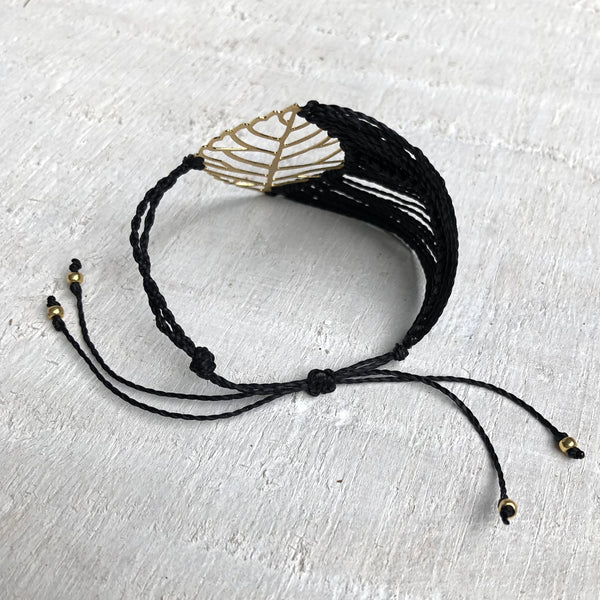 Gold Leaf Macrame Cuff Bracelet - You choose the string color!