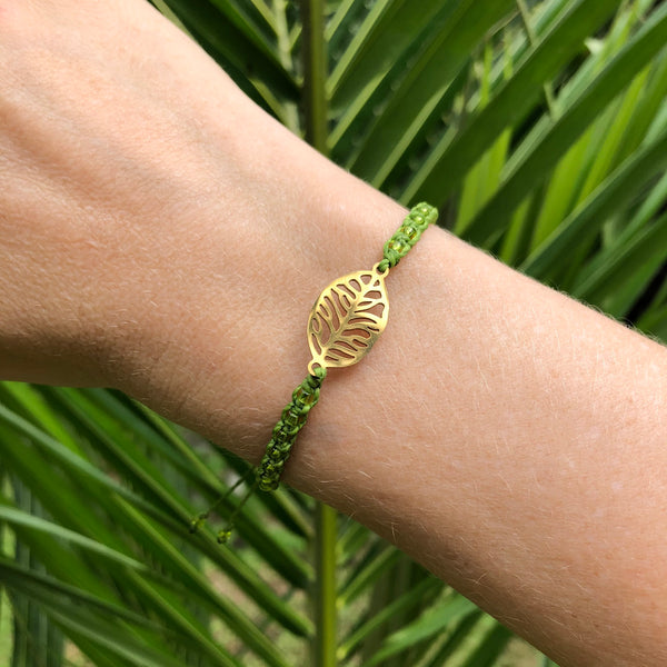 Beaded Macrame Bracelet with Gold Leaf