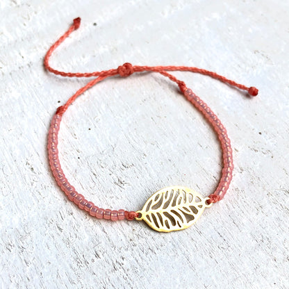 Custom Beaded Gold Leaf Bracelet